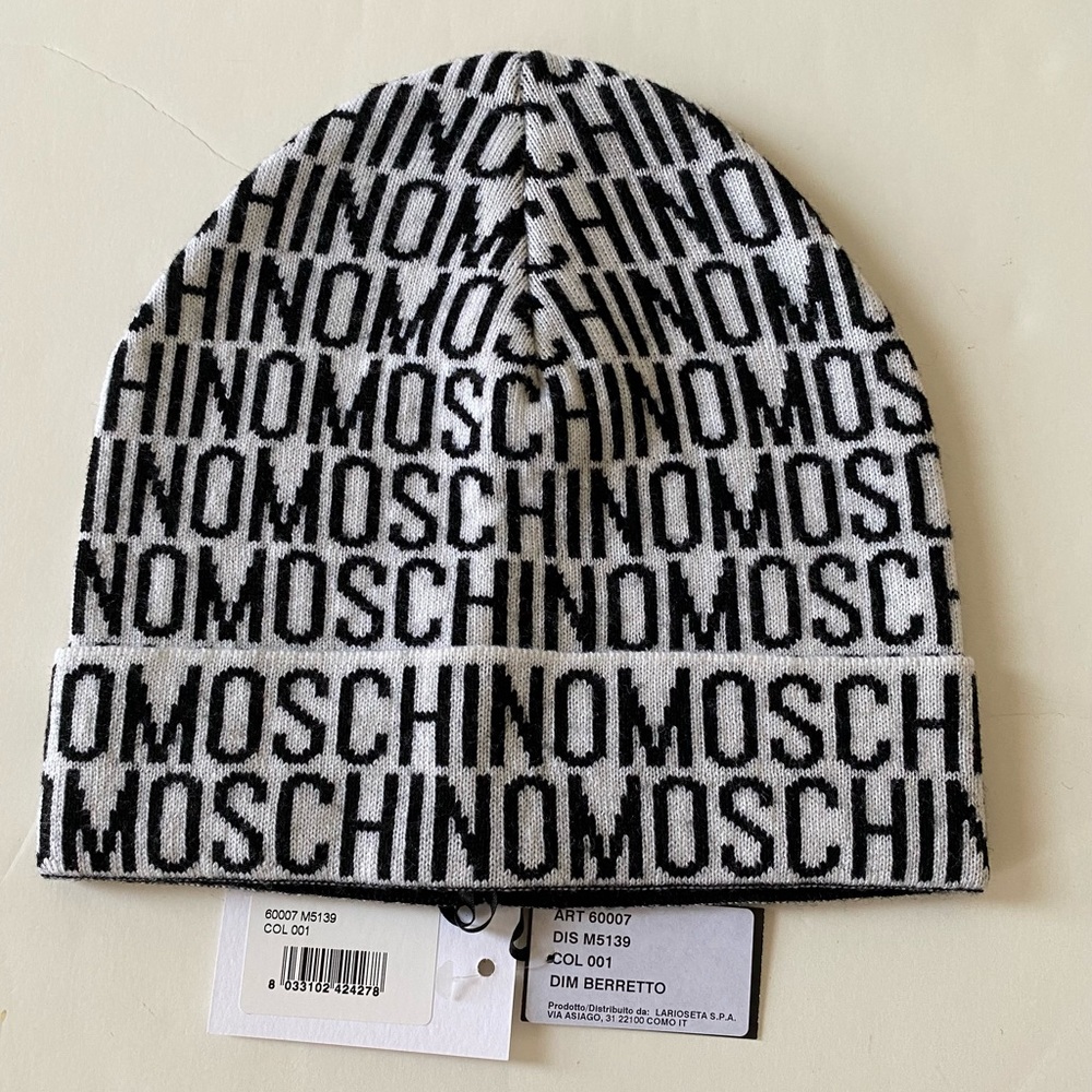 MOSCHINO WOOL BEANIE HUNTER BLACK & WHITE NWT M/L